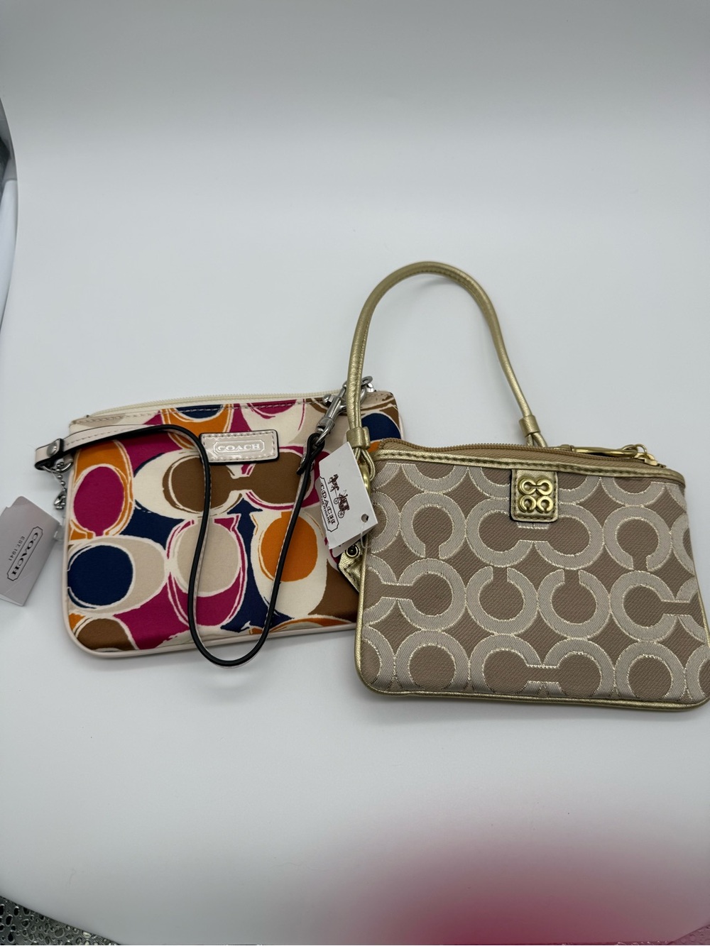 Coach Multicolor Circle Print & Beige Signature Wristlet Duo 60.00